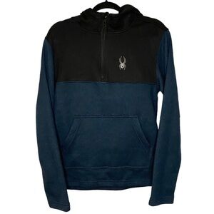 Spyder Men's Racer 1/4 Zip Pullover Hoodie Frontier Blue Fleece Lined Small